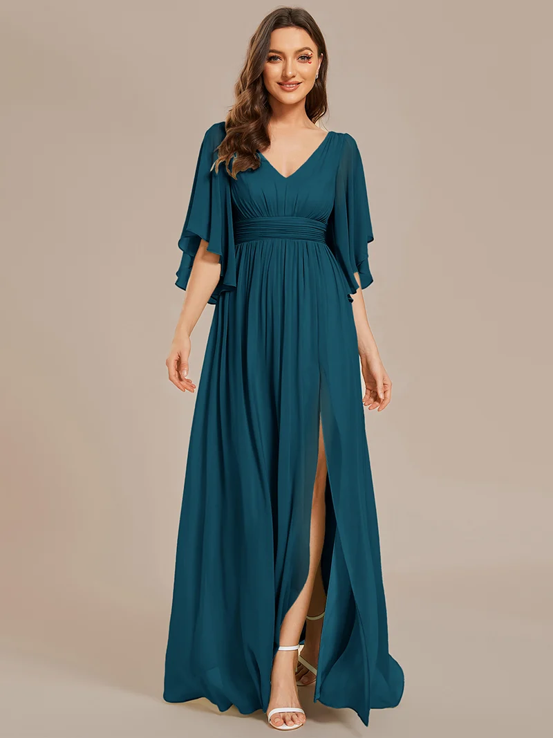 ever ELYAN|Robe Curvy en mousseline plissée Col V manches mi-longues