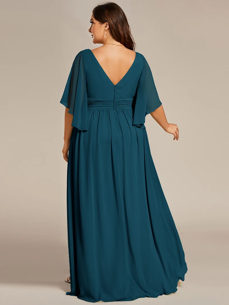 ever ELYAN|Robe Curvy en mousseline plissée Col V manches mi-longues