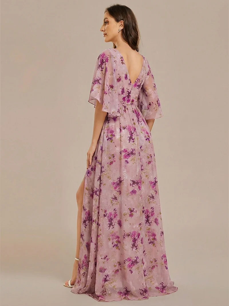 ever ELYAN|Robe Curvy en mousseline plissée Col V manches mi-longues