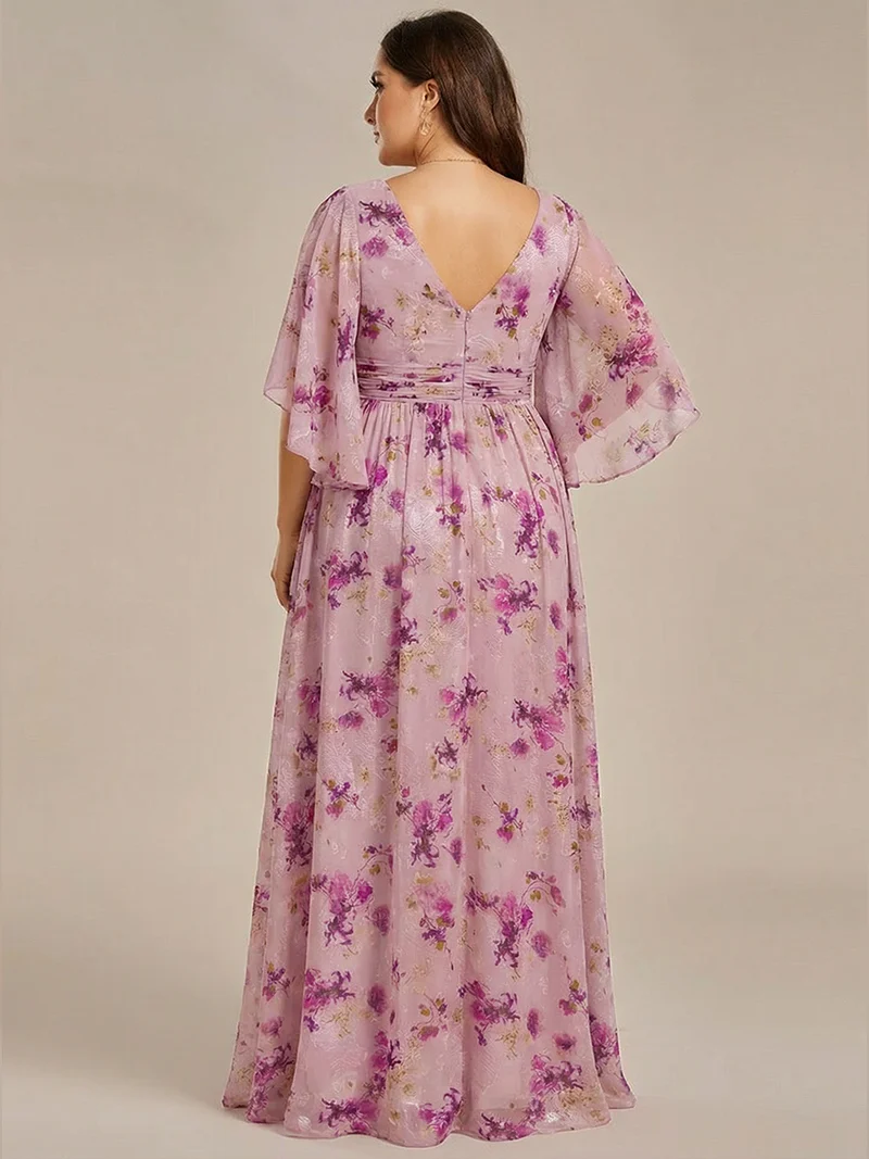 ever ELYAN|Robe Curvy en mousseline plissée Col V manches mi-longues