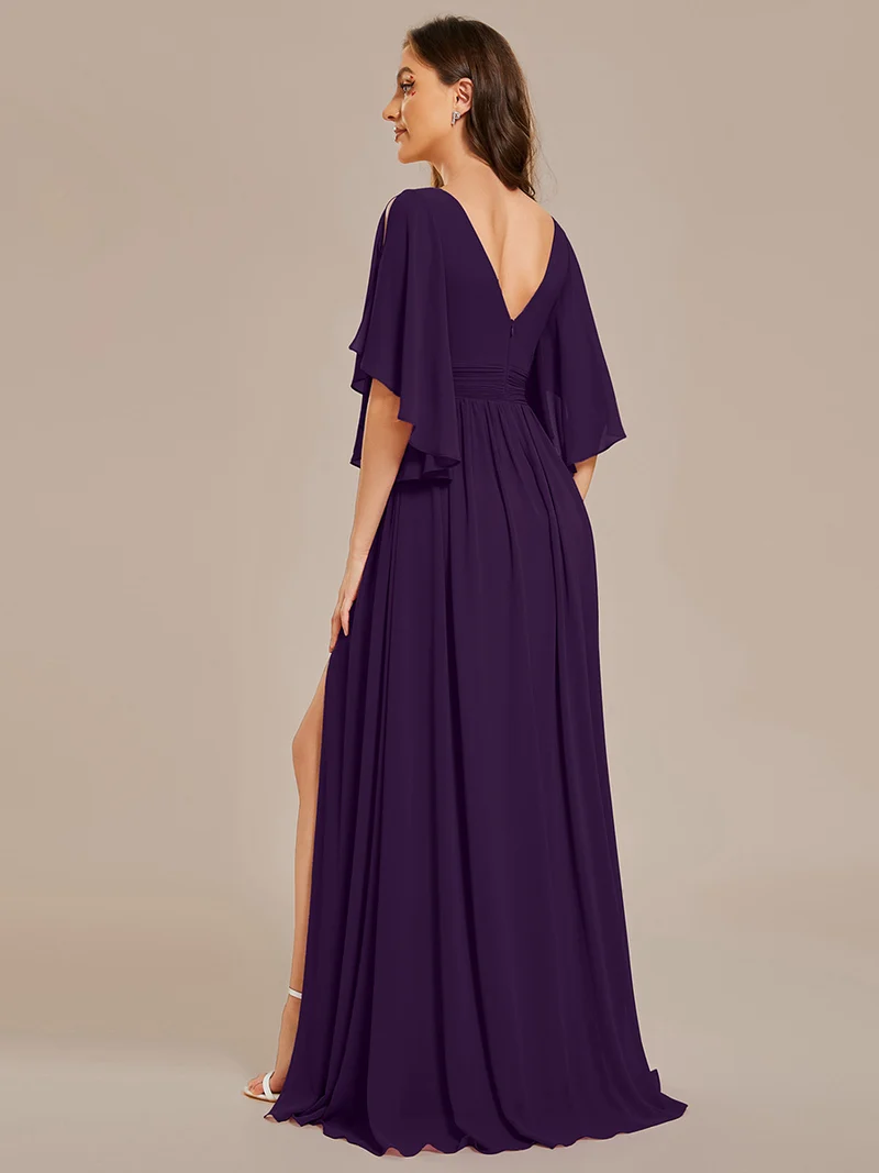 ever ELYAN|Robe Curvy en mousseline plissée Col V manches mi-longues