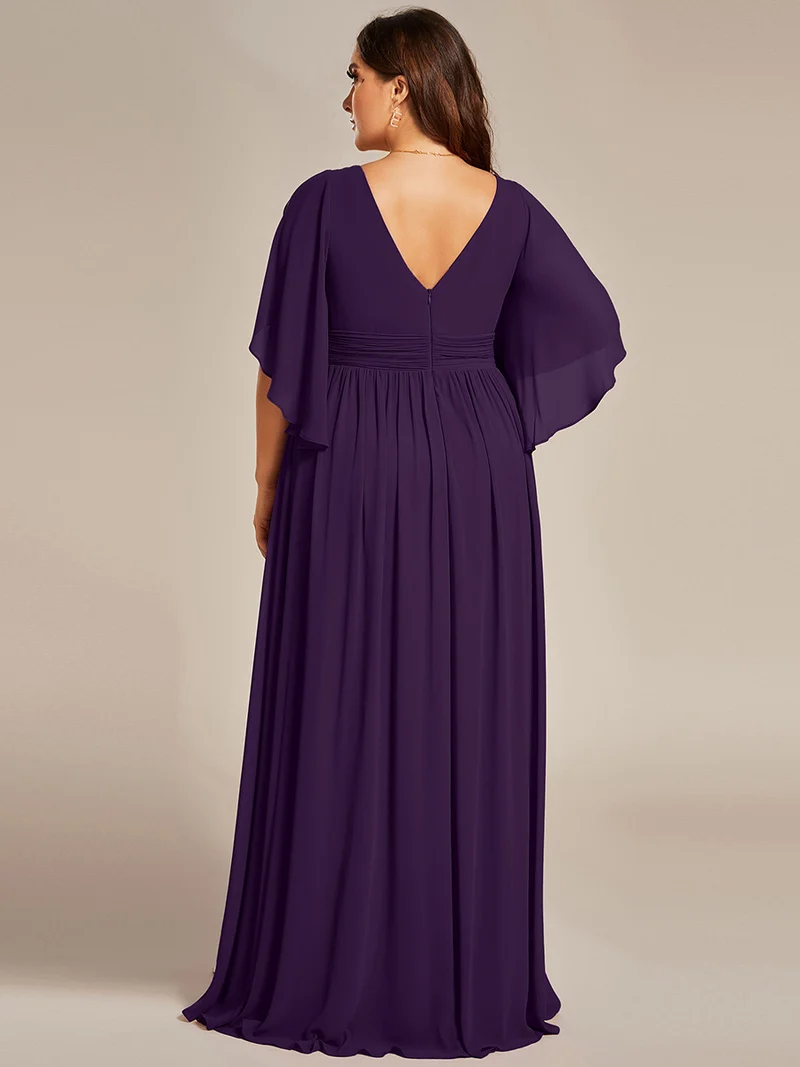 ever ELYAN|Robe Curvy en mousseline plissée Col V manches mi-longues