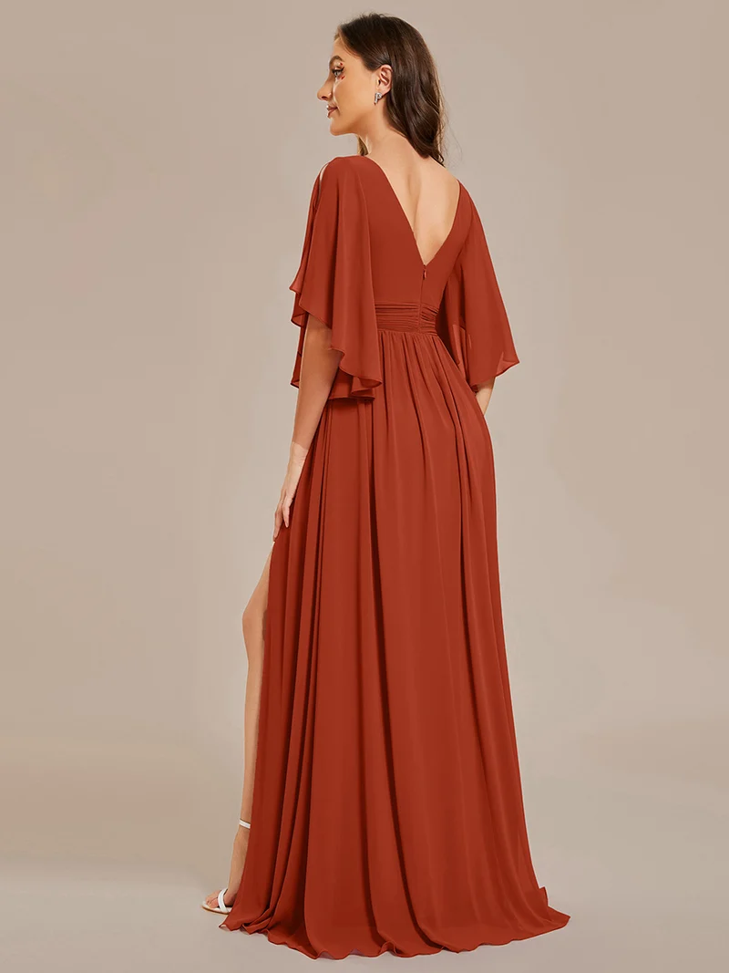 ever ELYAN|Robe Curvy en mousseline plissée Col V manches mi-longues