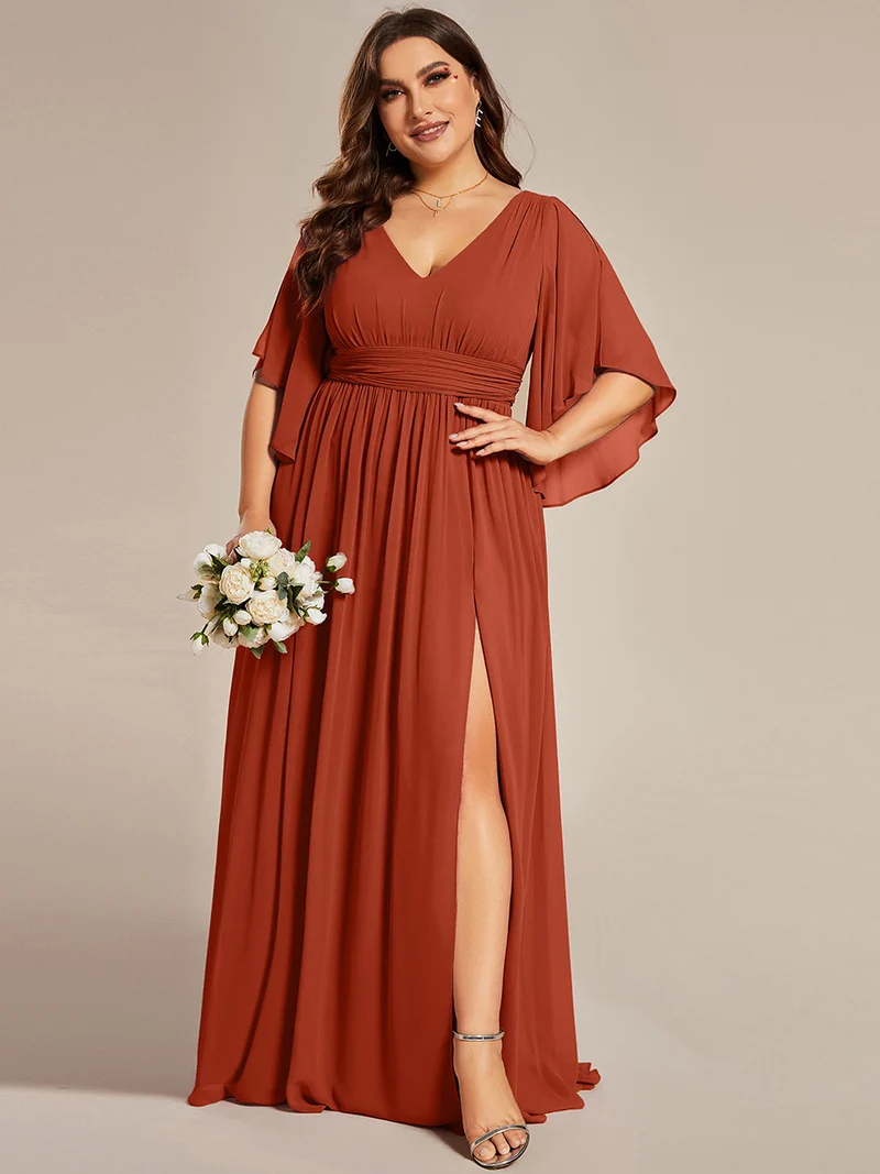 ever ELYAN|Robe Curvy en mousseline plissée Col V manches mi-longues