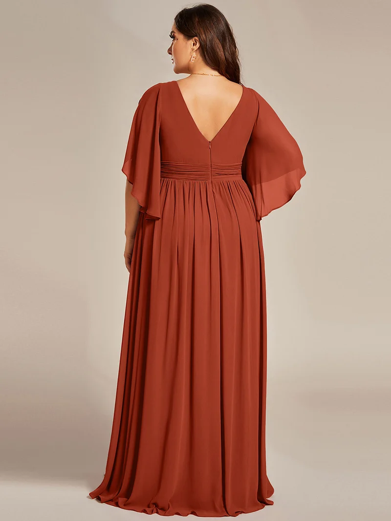 ever ELYAN|Robe Curvy en mousseline plissée Col V manches mi-longues