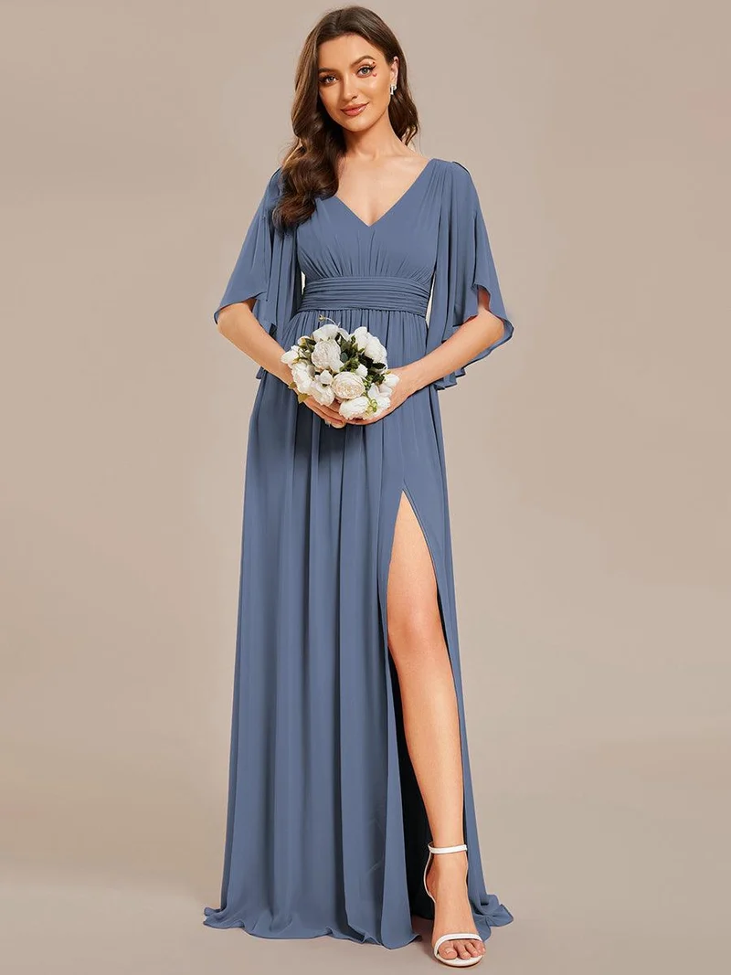 ever ELYAN|Robe Curvy en mousseline plissée Col V manches mi-longues