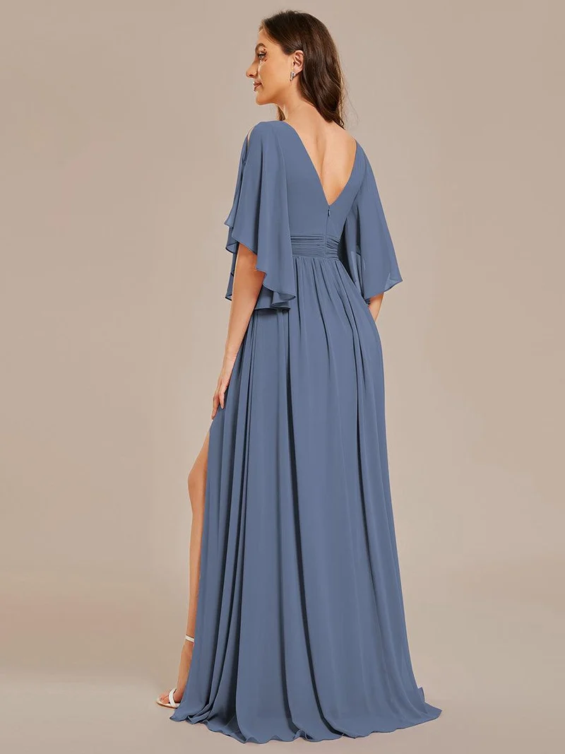 ever ELYAN|Robe Curvy en mousseline plissée Col V manches mi-longues