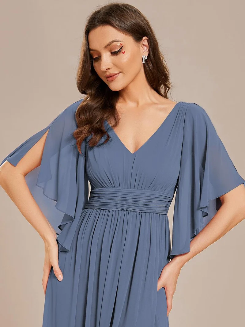 ever ELYAN|Robe Curvy en mousseline plissée Col V manches mi-longues