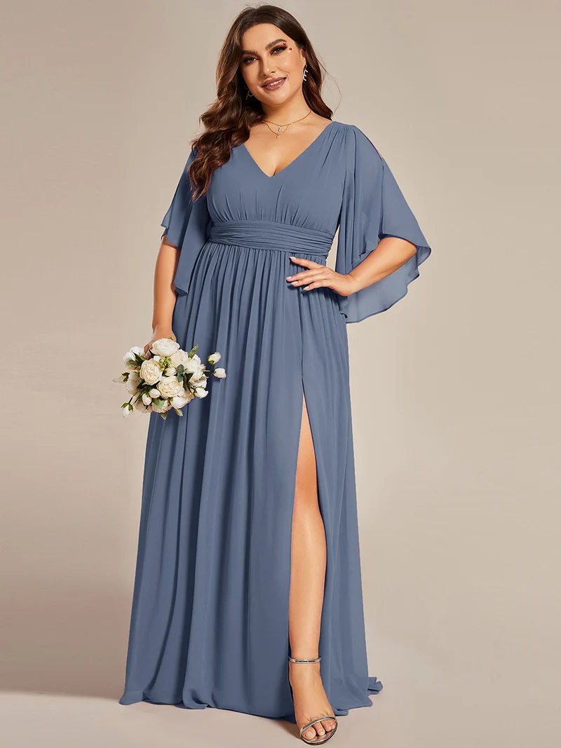 ever ELYAN|Robe Curvy en mousseline plissée Col V manches mi-longues