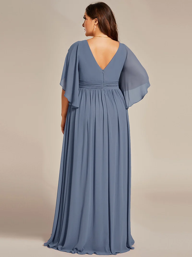 ever ELYAN|Robe Curvy en mousseline plissée Col V manches mi-longues