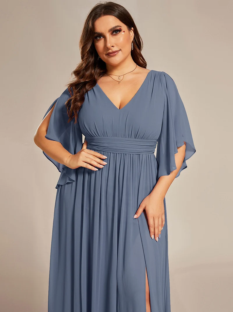 ever ELYAN|Robe Curvy en mousseline plissée Col V manches mi-longues