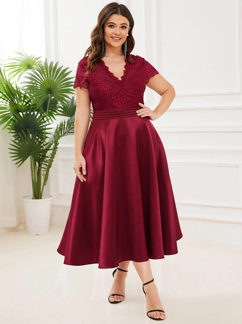 ever HARLEY|Élégante Robe mariage invitée mi-longue à manches courtes