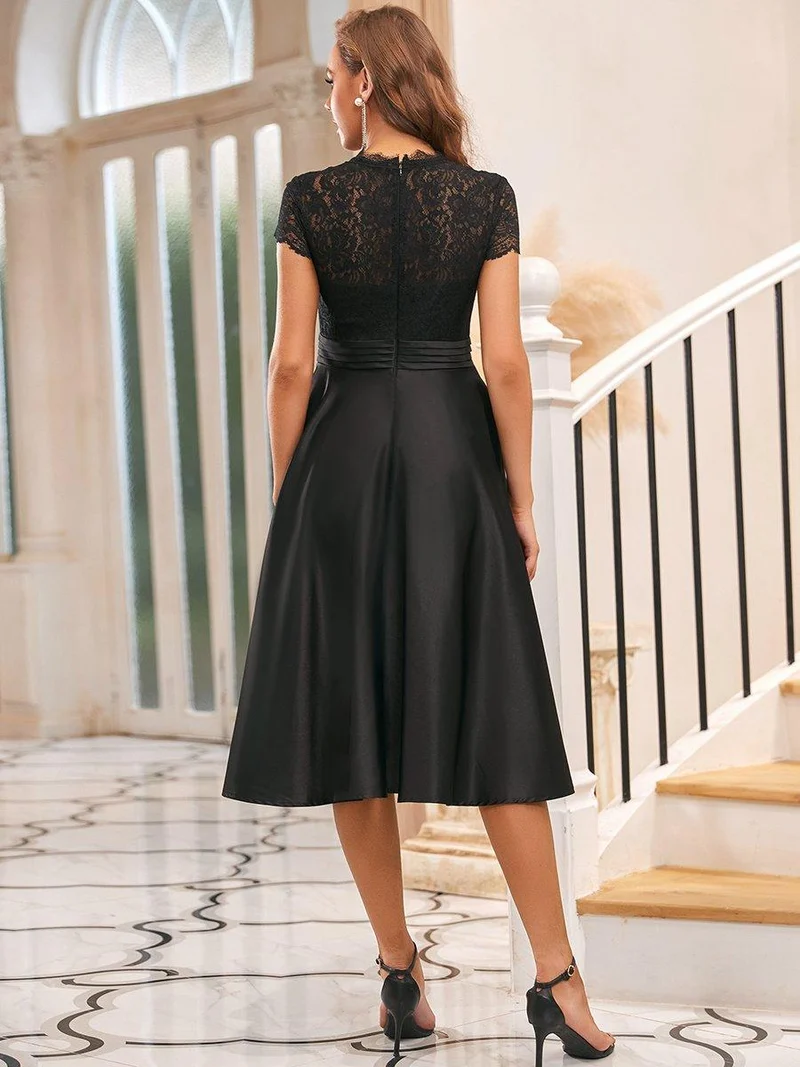 ever HARLEY|Élégante Robe mariage invitée mi-longue à manches courtes