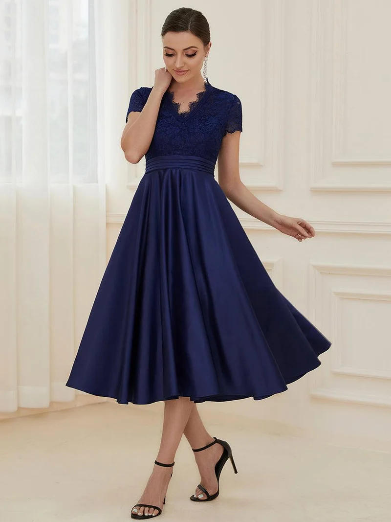 ever HARLEY|Élégante Robe mariage invitée mi-longue à manches courtes