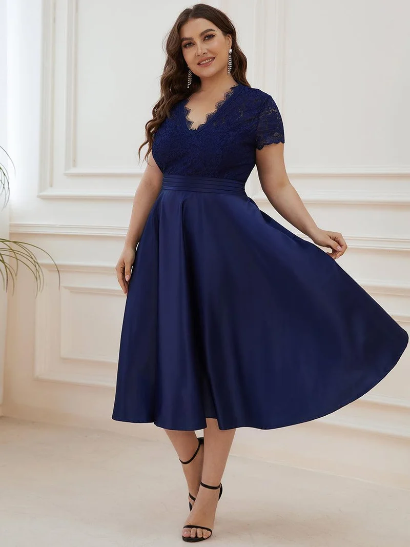 ever HARLEY|Élégante Robe mariage invitée mi-longue à manches courtes