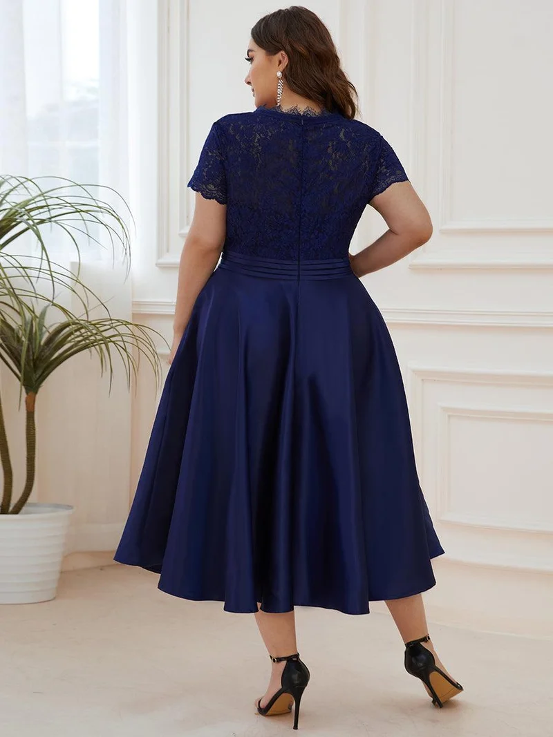 ever HARLEY|Élégante Robe mariage invitée mi-longue à manches courtes