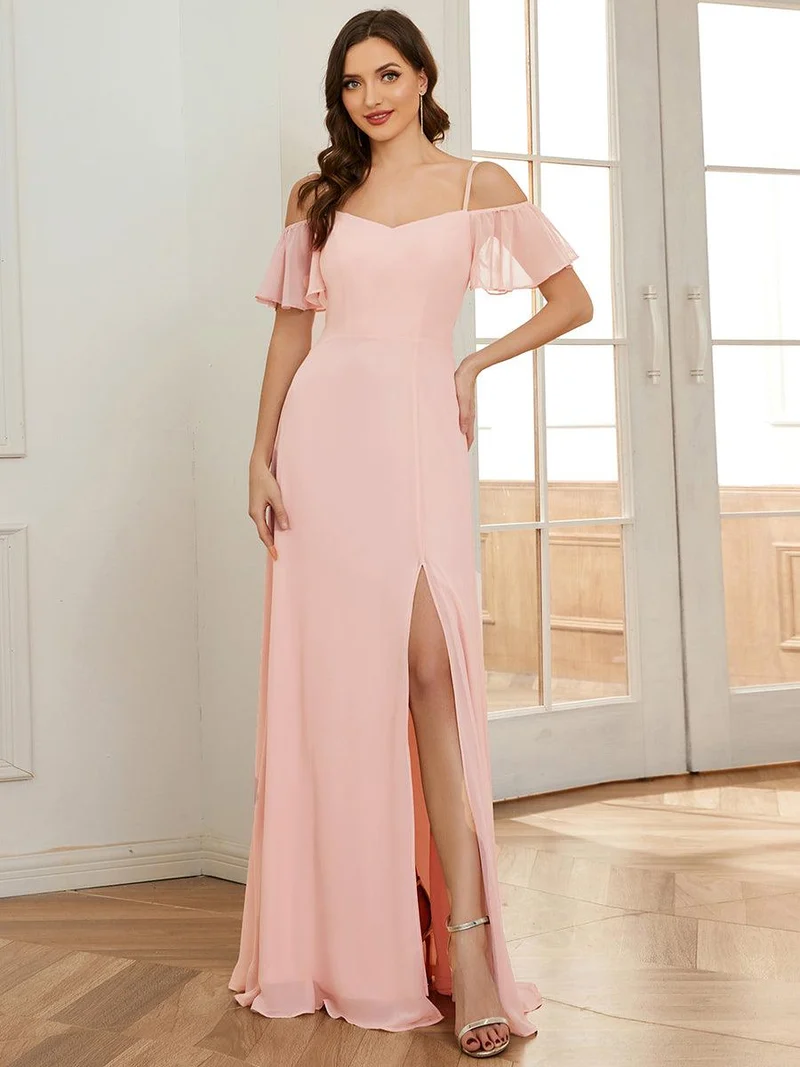 ever REYA|Robe invitée mariage fendue été sexy à épaules dénudées