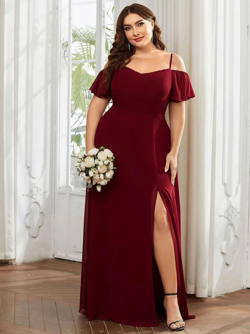 ever REYA|Robe invitée mariage fendue été sexy à épaules dénudées