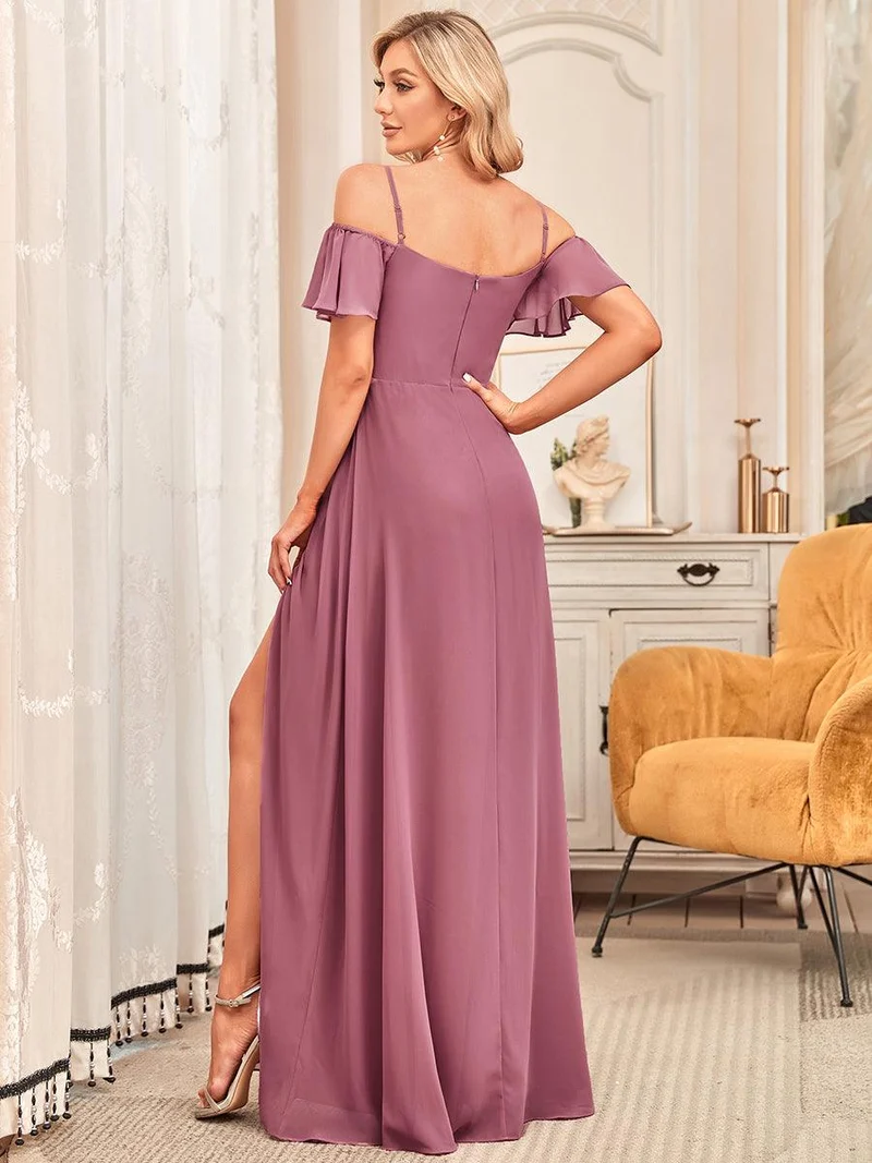 ever REYA|Robe invitée mariage fendue été sexy à épaules dénudées