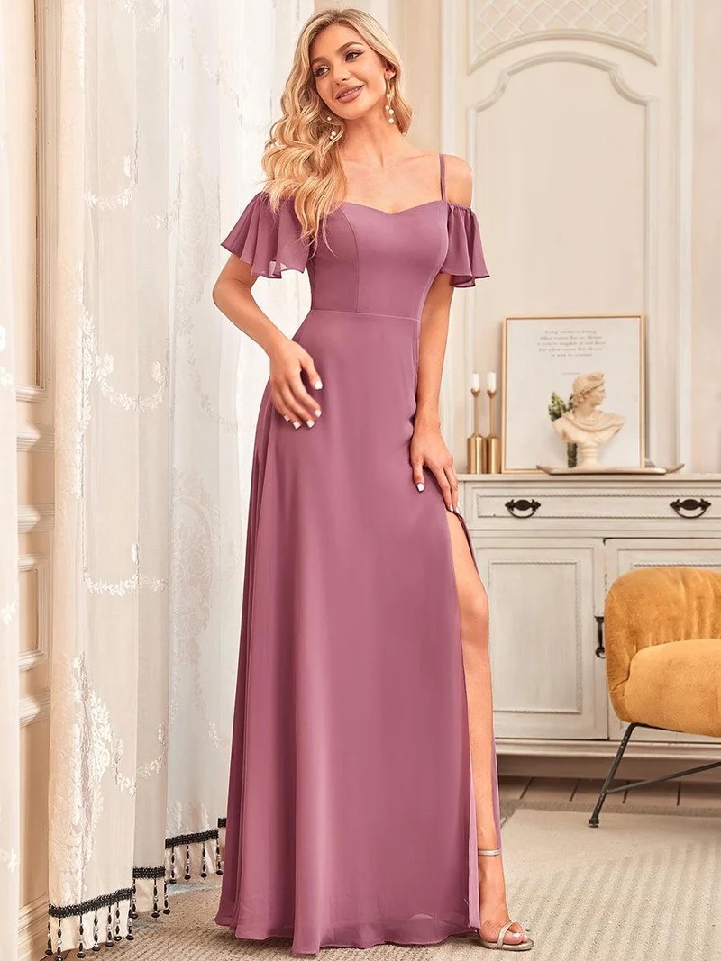 ever REYA|Robe invitée mariage fendue été sexy à épaules dénudées