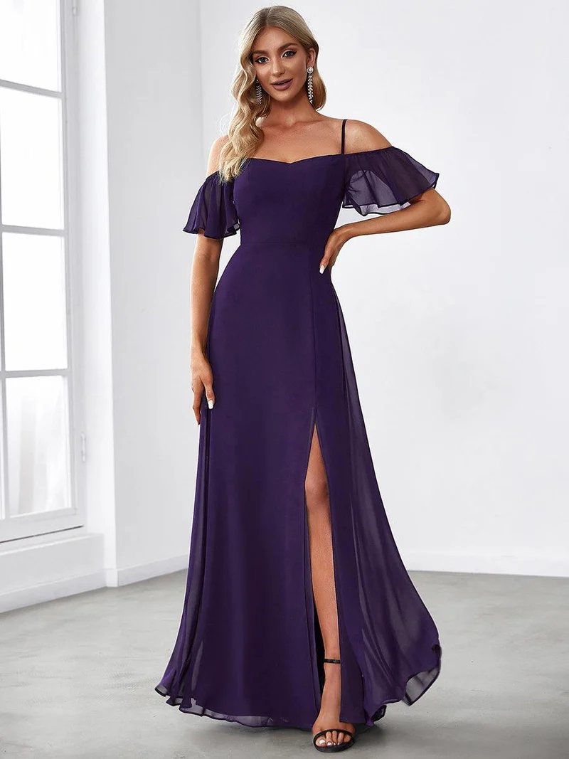 ever REYA|Robe invitée mariage fendue été sexy à épaules dénudées