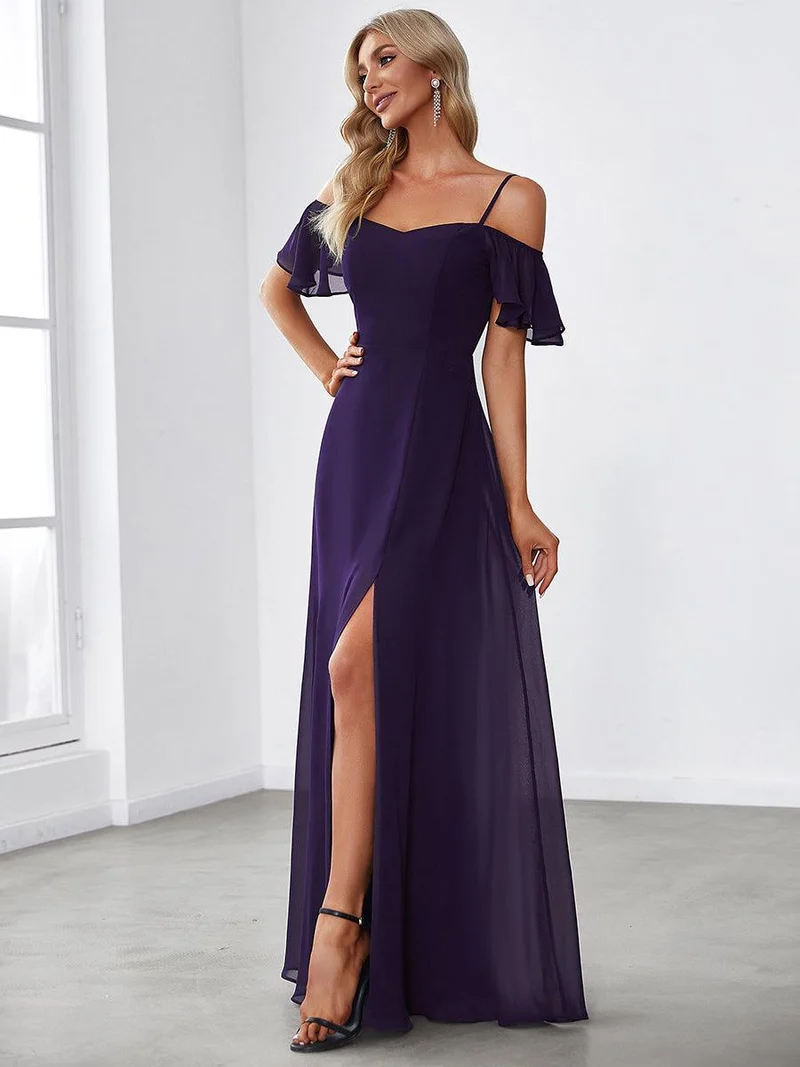 ever REYA|Robe invitée mariage fendue été sexy à épaules dénudées