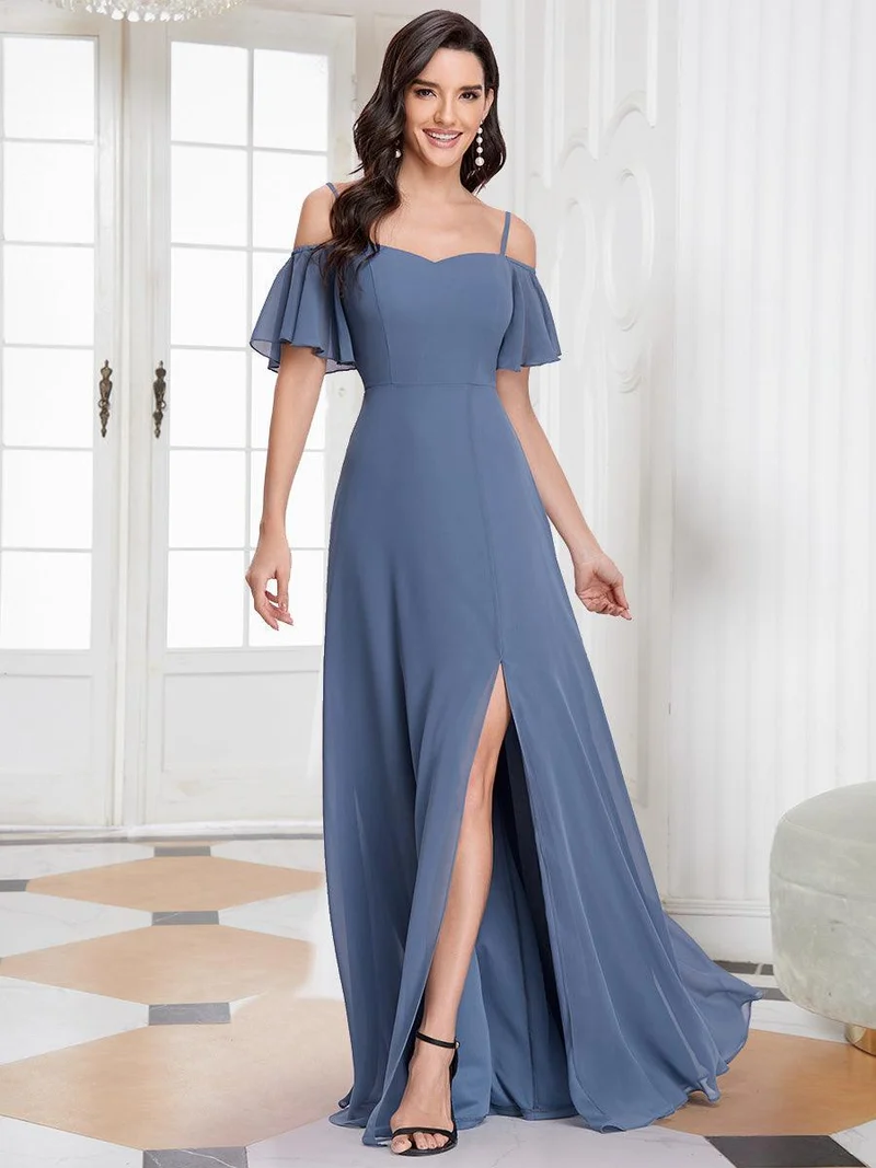 ever REYA|Robe invitée mariage fendue été sexy à épaules dénudées