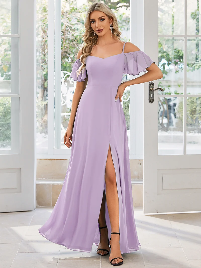 ever REYA|Robe invitée mariage fendue été sexy à épaules dénudées