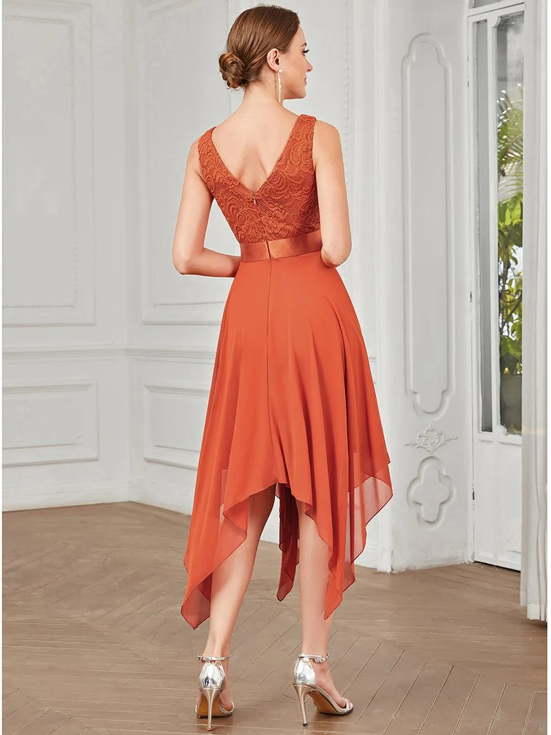 ever COSTA|Robe mariage invitée en dentelle à col en V mi-longue fluide