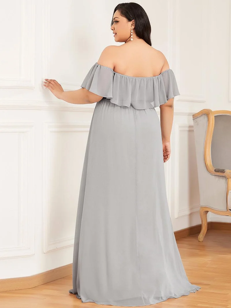 Robe de demoiselle d'honneur grande talle à volants et épaules dénudées
