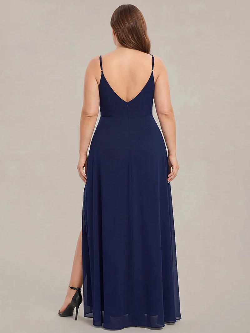 ever RENÉ|Robe de demoiselle d'honneur plissée à bretelles minces et col V