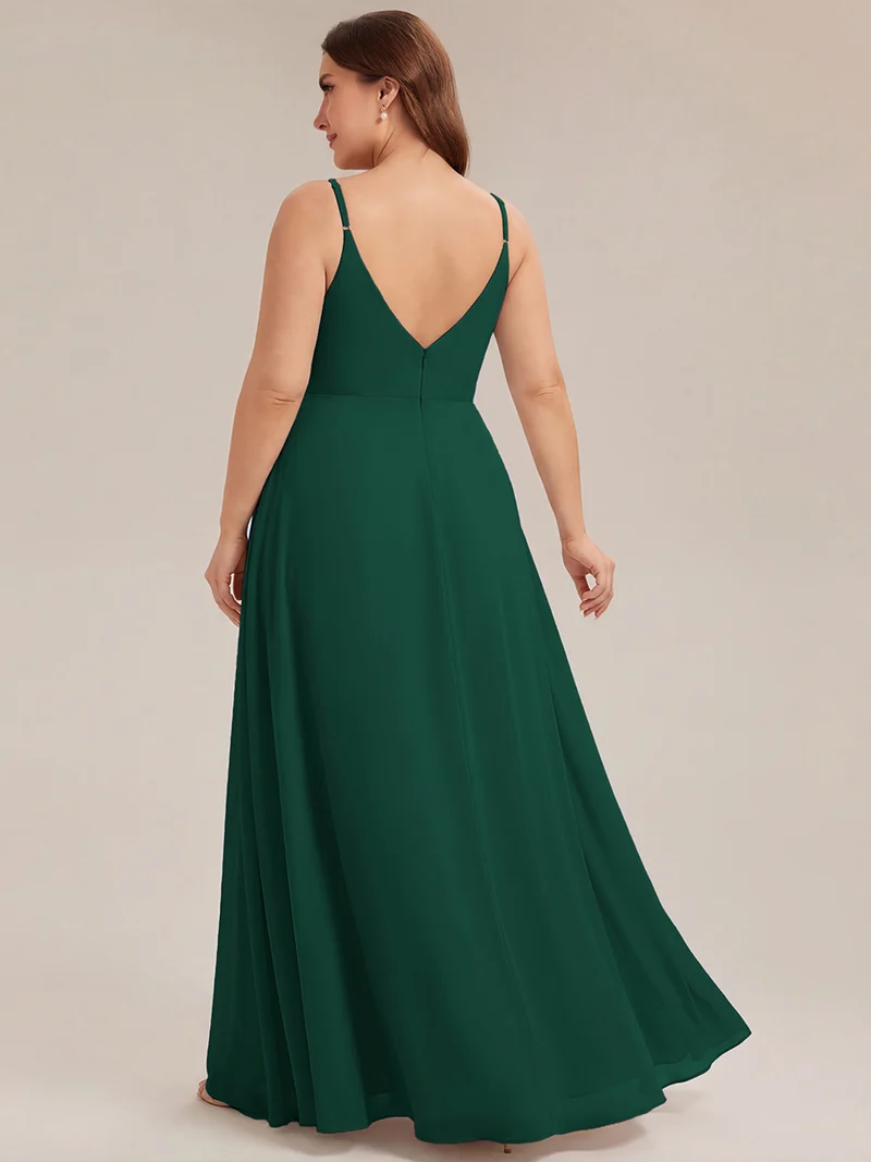 ever RENÉ|Robe de demoiselle d'honneur plissée à bretelles minces et col V
