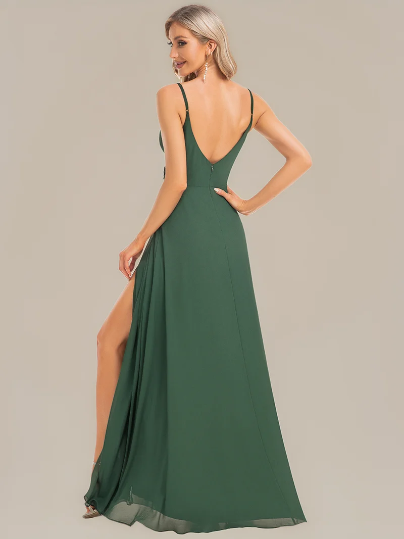 ever RENÉ|Robe de demoiselle d'honneur plissée à bretelles minces et col V