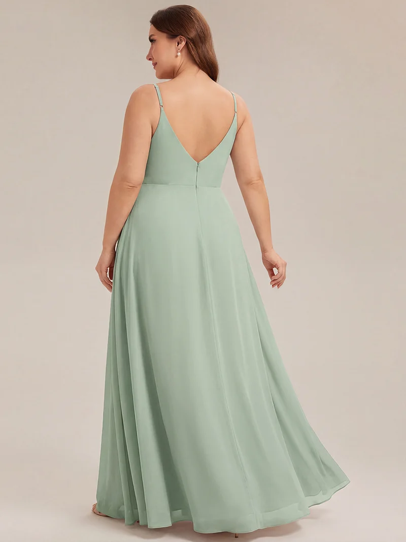 ever RENÉ|Robe de demoiselle d'honneur plissée à bretelles minces et col V
