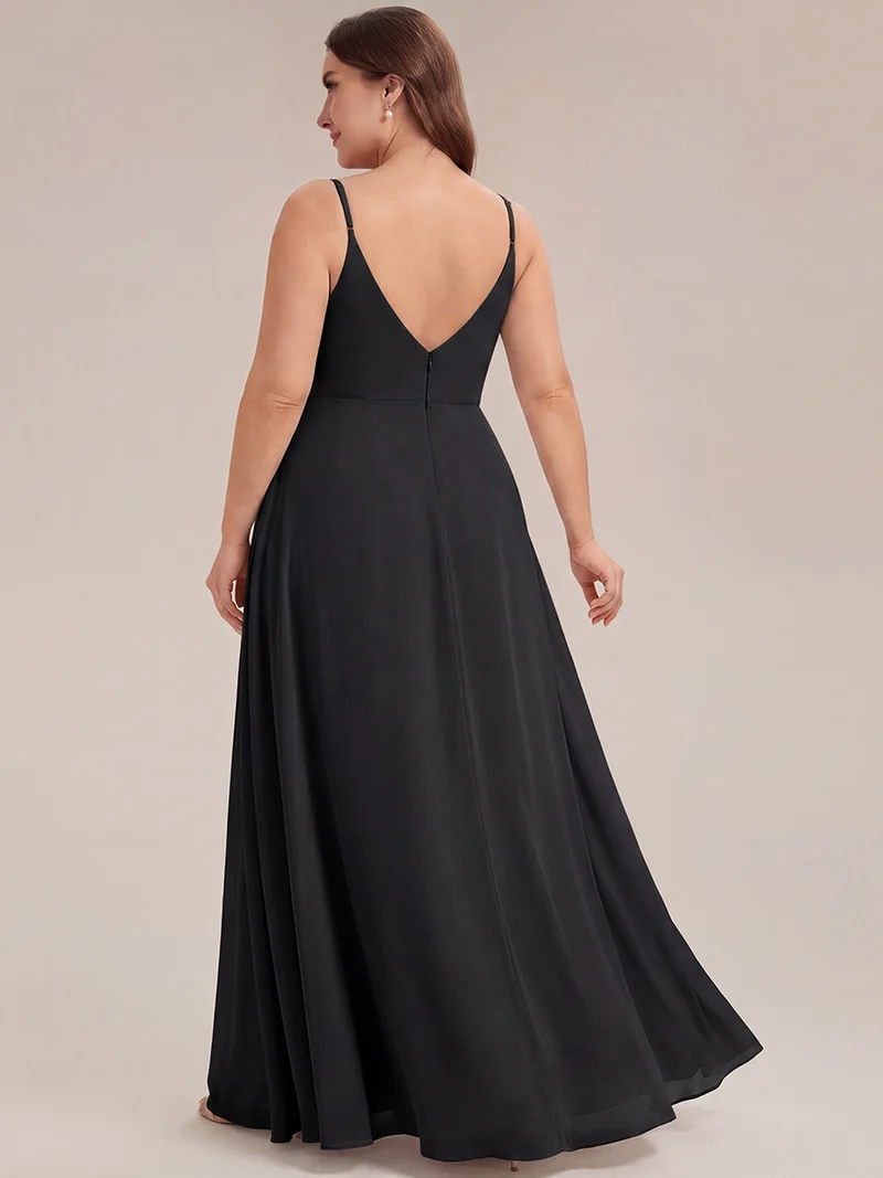 ever RENÉ|Robe de demoiselle d'honneur plissée à bretelles minces et col V