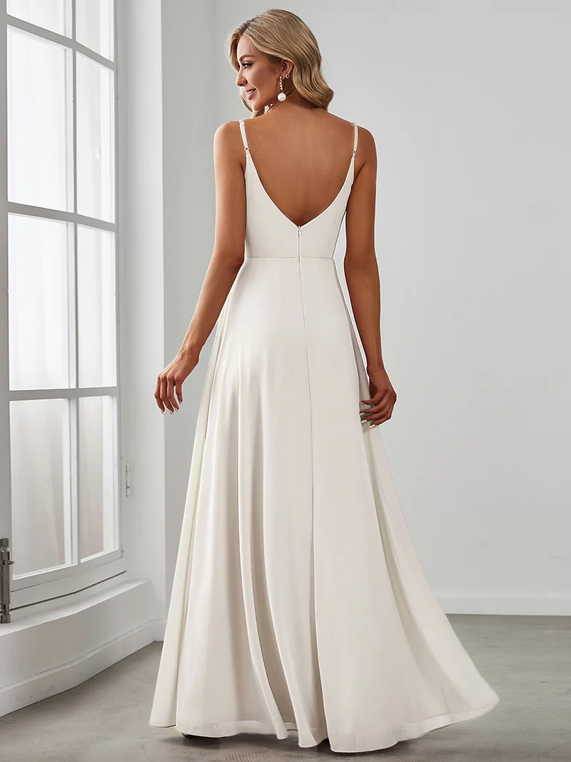 ever RENÉ|Robe de demoiselle d'honneur plissée à bretelles minces et col V