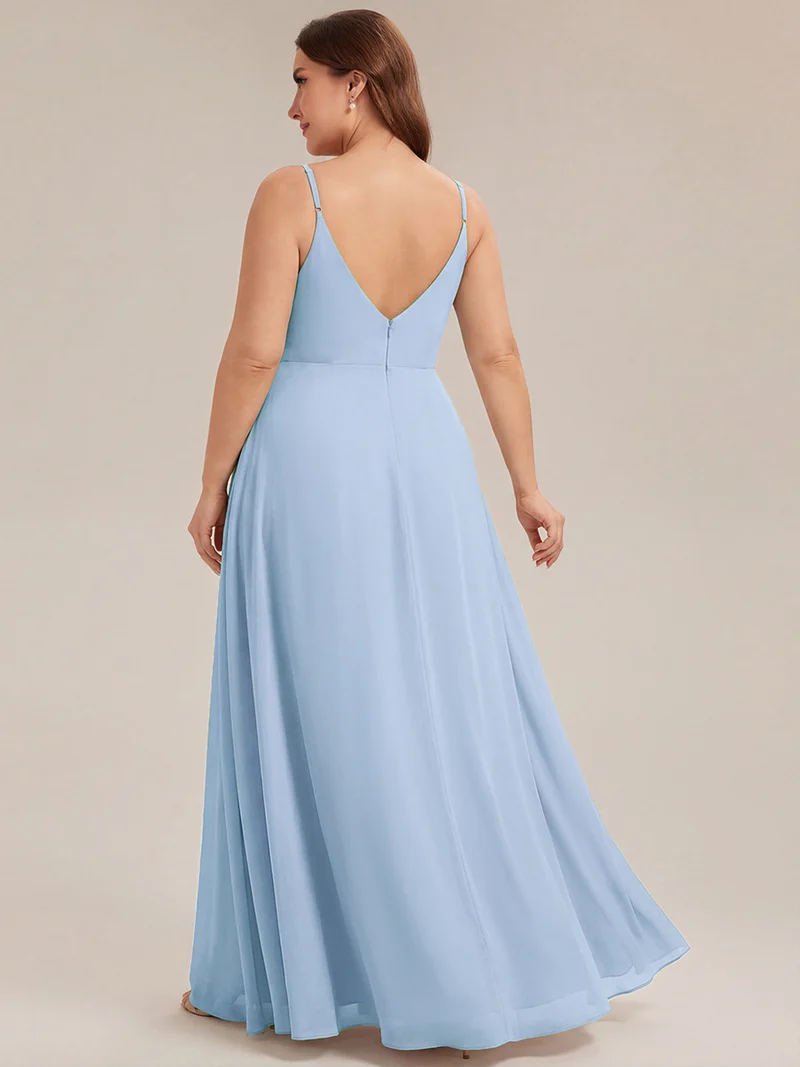 ever RENÉ|Robe de demoiselle d'honneur plissée à bretelles minces et col V