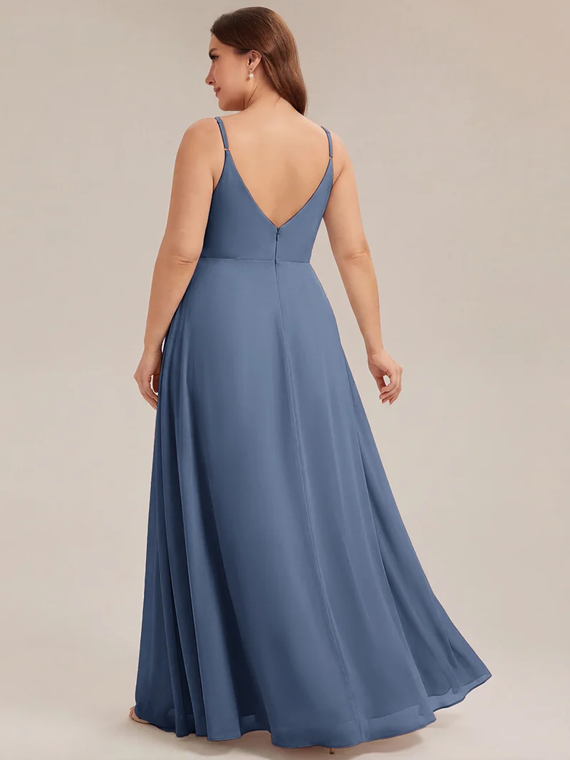 ever RENÉ|Robe de demoiselle d'honneur plissée à bretelles minces et col V