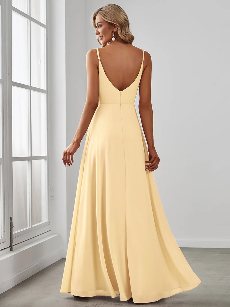 ever RENÉ|Robe de demoiselle d'honneur plissée à bretelles minces et col V