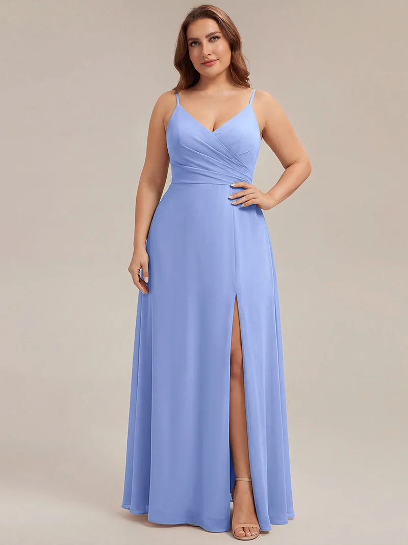 ever RENÉ|Robe de demoiselle d'honneur plissée à bretelles minces et col V