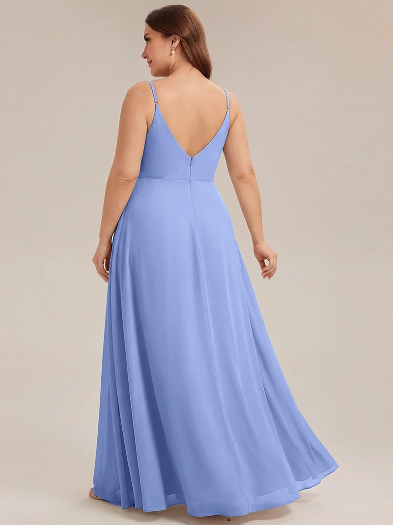 ever RENÉ|Robe de demoiselle d'honneur plissée à bretelles minces et col V