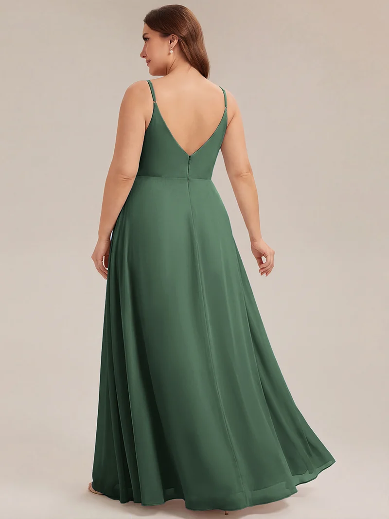 ever RENÉ|Robe de demoiselle d'honneur plissée à bretelles minces et col V