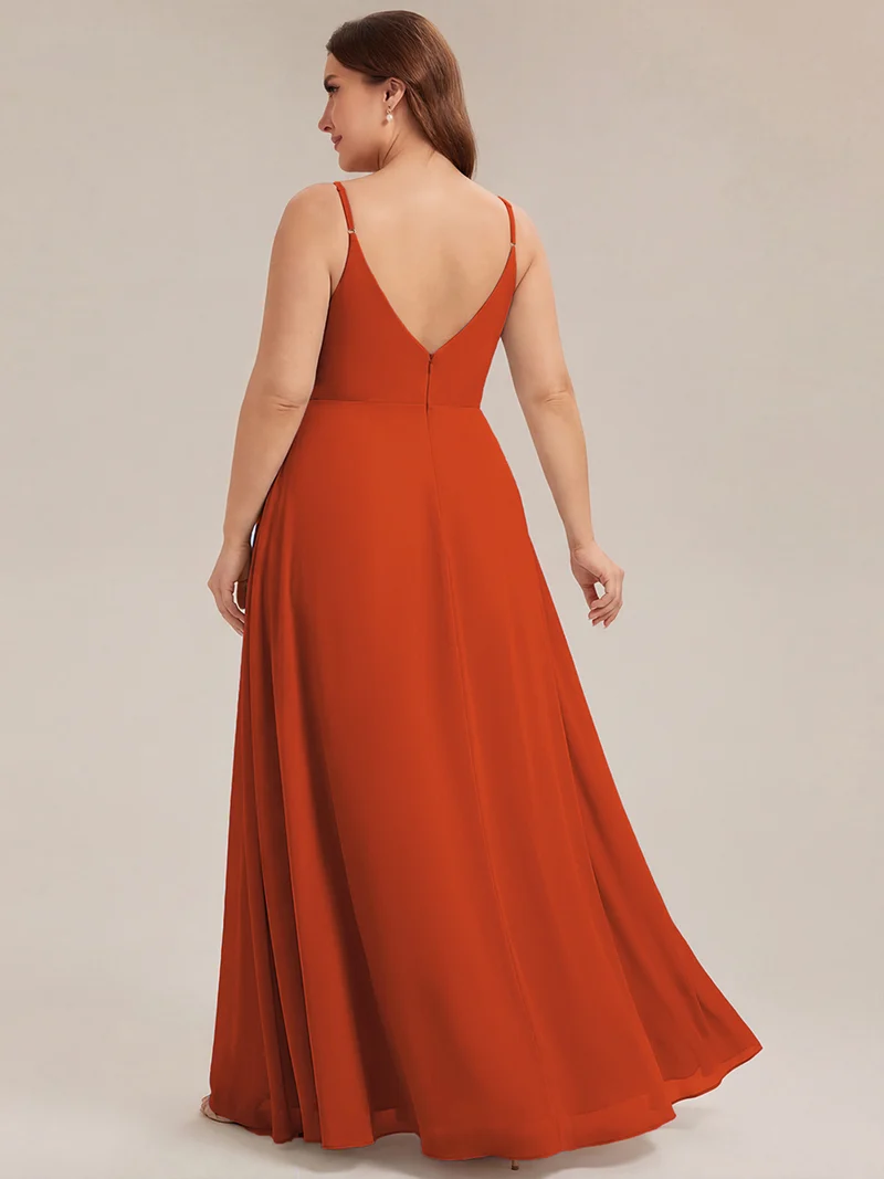 ever RENÉ|Robe de demoiselle d'honneur plissée à bretelles minces et col V
