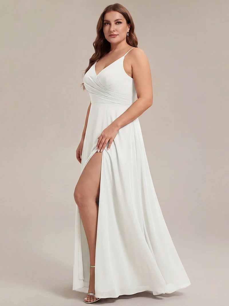 ever RENÉ|Robe de demoiselle d'honneur plissée à bretelles minces et col V