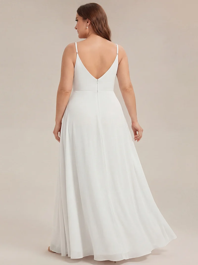 ever RENÉ|Robe de demoiselle d'honneur plissée à bretelles minces et col V