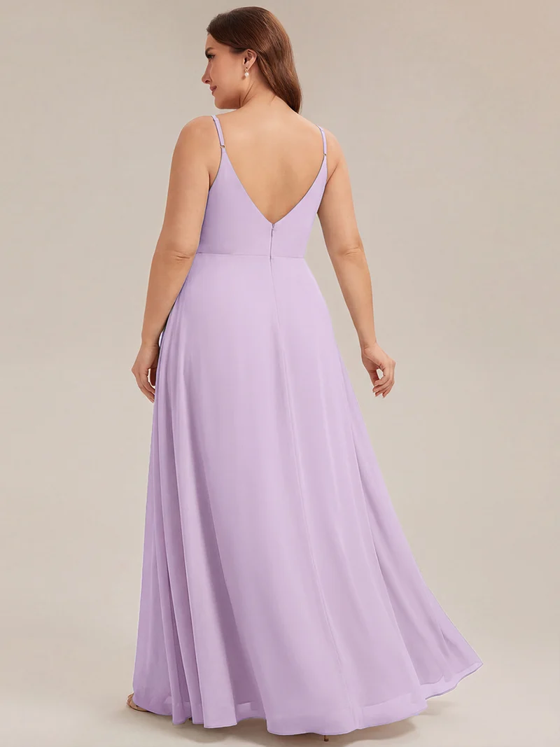 ever RENÉ|Robe de demoiselle d'honneur plissée à bretelles minces et col V