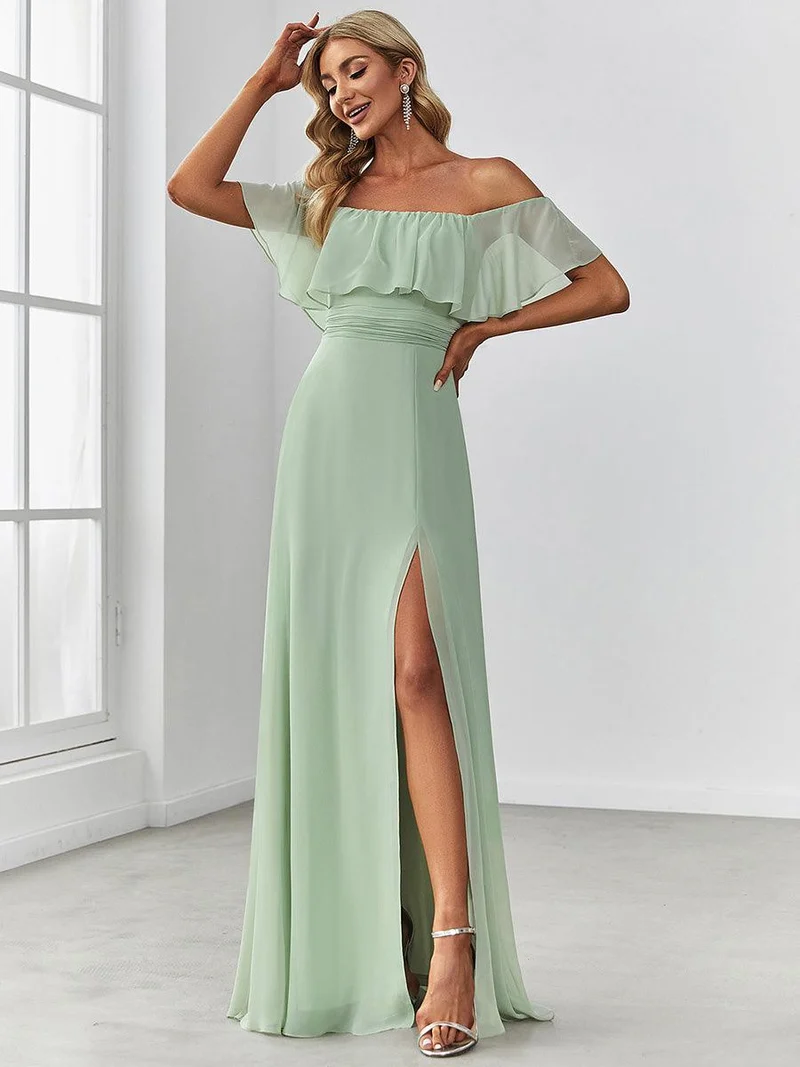 ever ÉMILE|Robe demoiselle d'honneur magnifique longue fendue à épaules dénudées