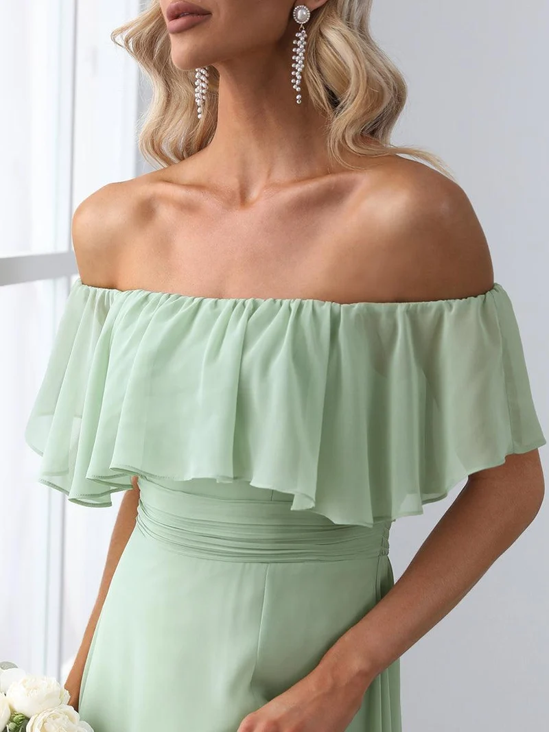 ever ÉMILE|Robe demoiselle d'honneur magnifique longue fendue à épaules dénudées