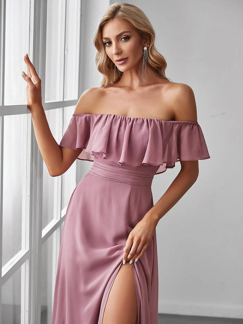 ever ÉMILE|Robe demoiselle d'honneur magnifique longue fendue à épaules dénudées
