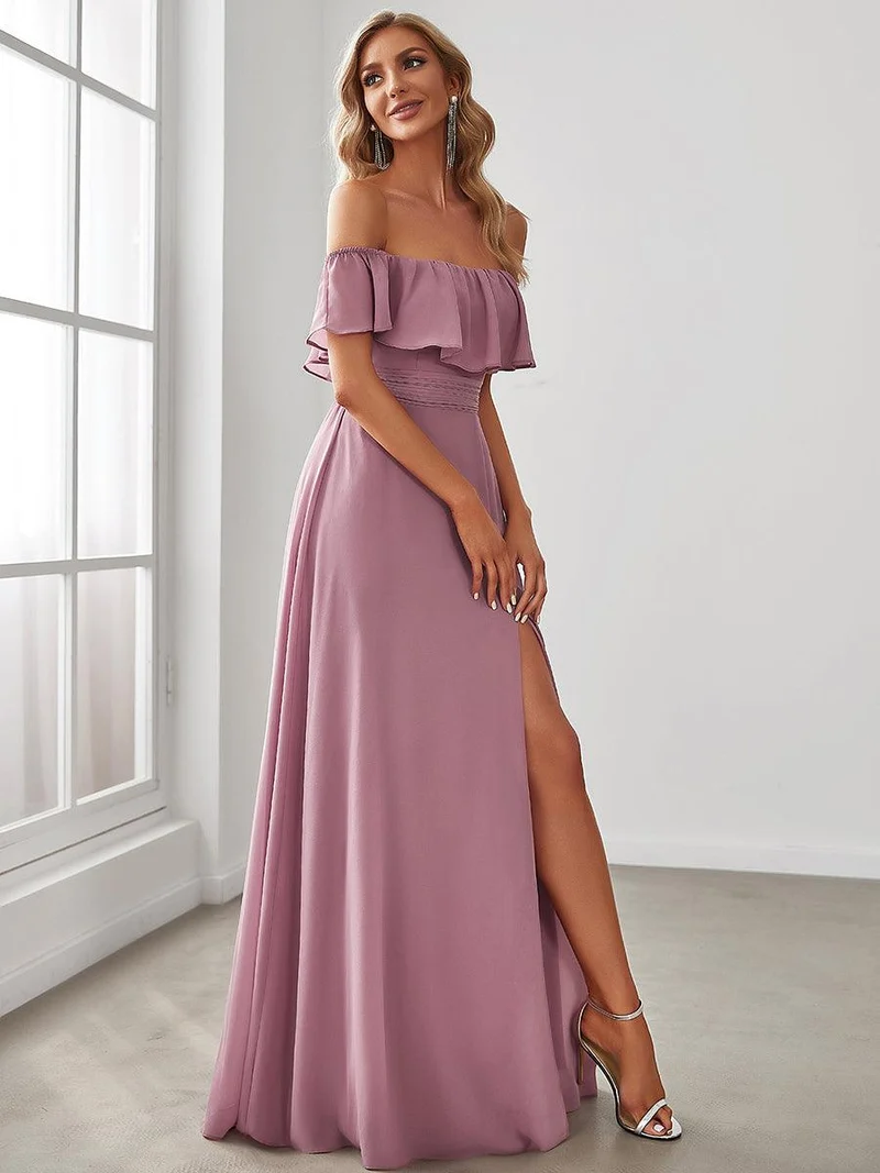 ever ÉMILE|Robe demoiselle d'honneur magnifique longue fendue à épaules dénudées